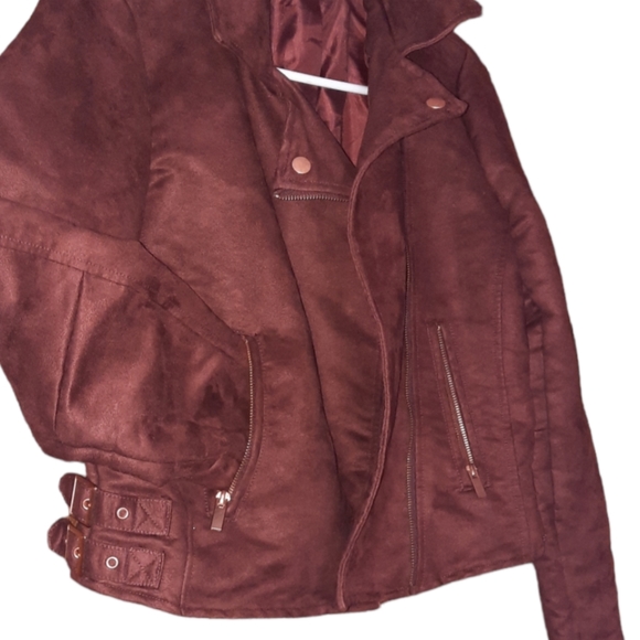 LC Lauren Conrad Lined Cropped Blazer Moto Jacket Pockets Buckled Waist Size 10 - Picture 3 of 8